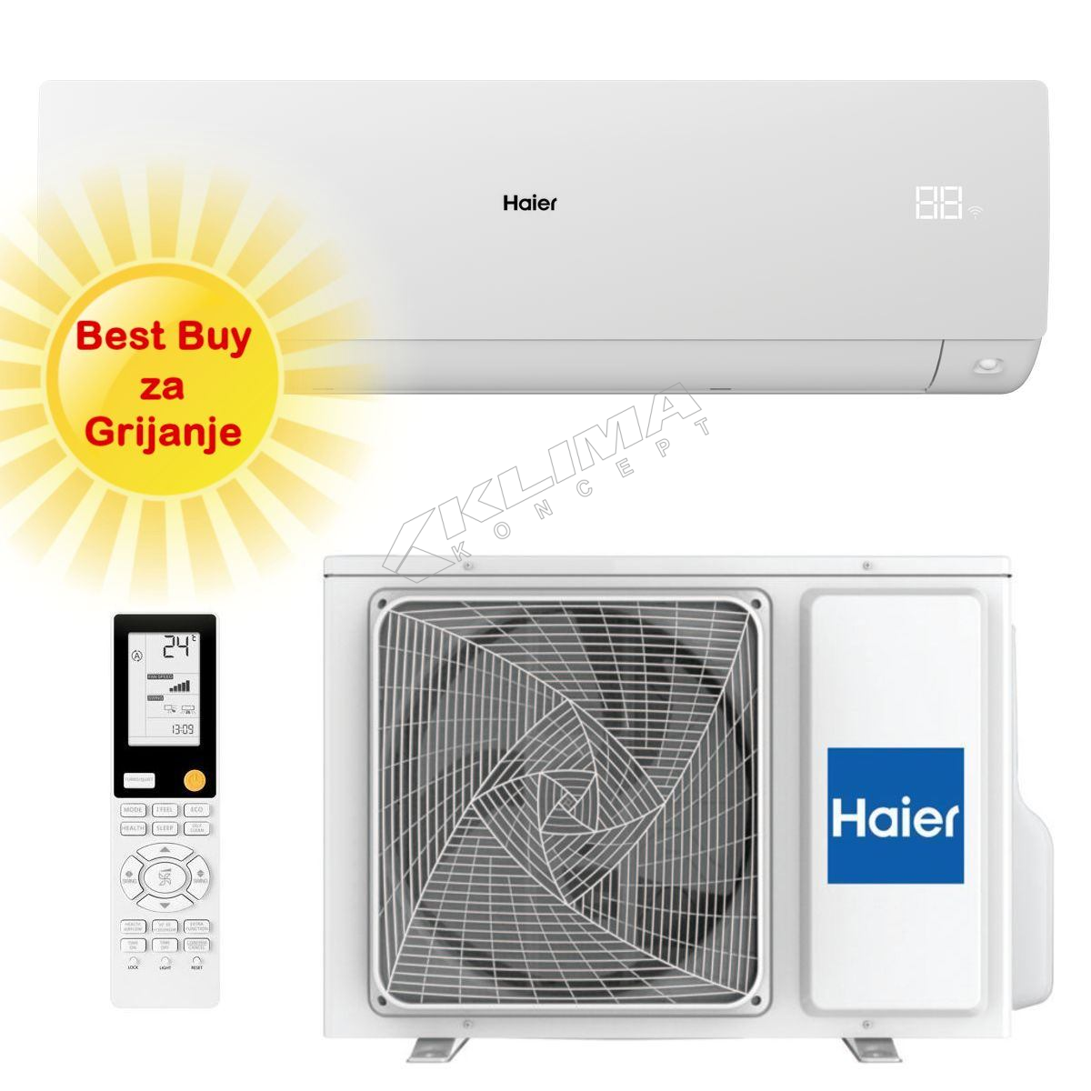 HAIER KLIMA UREĐAJ 7,1kW AS71SEBHRA-MW/1U71WEBFRA-SH - optimiziran za grijanje - SERENE INVERTER - komplet mat bijela zidna unutarnja i vanjska jedinica
