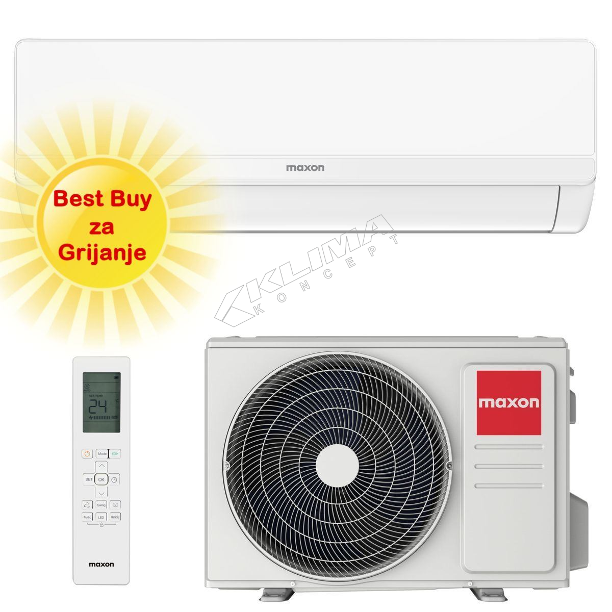 MAXON KLIMA UREĐAJ 7kW MX-24HC014i - COMFORT PREMIUM INVERTER - komplet sjajna bijela zidna unutarnja i vanjska jedinica