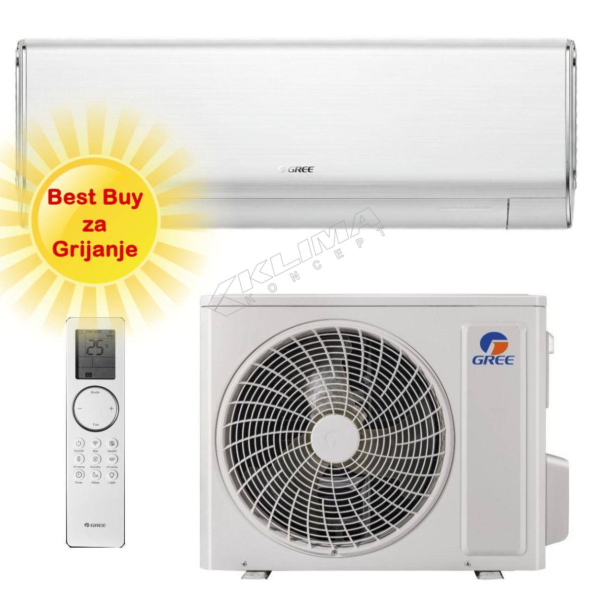 GREE KLIMA UREĐAJ 3,5kW GWH12BCCXD/GWH12AWCXD - G-TIME INVERTER - komplet sjajna bijela zidna unutarnja i vanjska jedinica 