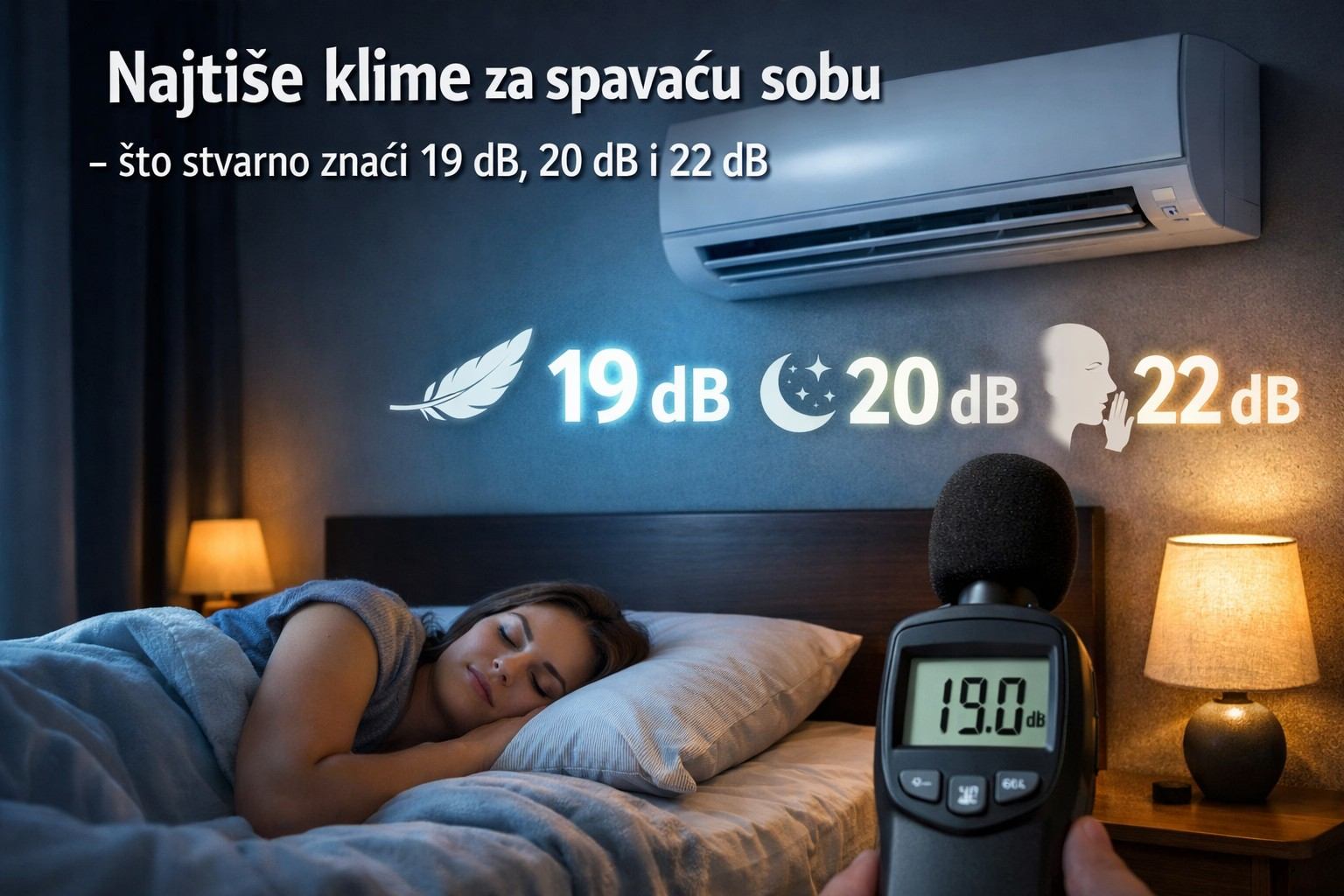 Najtiše klime za spavaću sobu – što stvarno znači 19 dB, 20 dB i 22 dB
